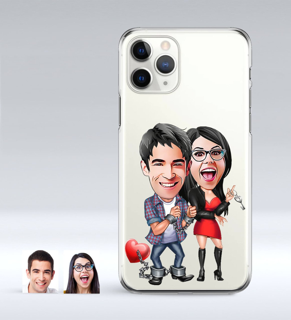 Kişiye Özel Sevgililer Karikatürlü iPhone 11 Pro İnce Şeffaf Silikon Telefon Kapağı-1