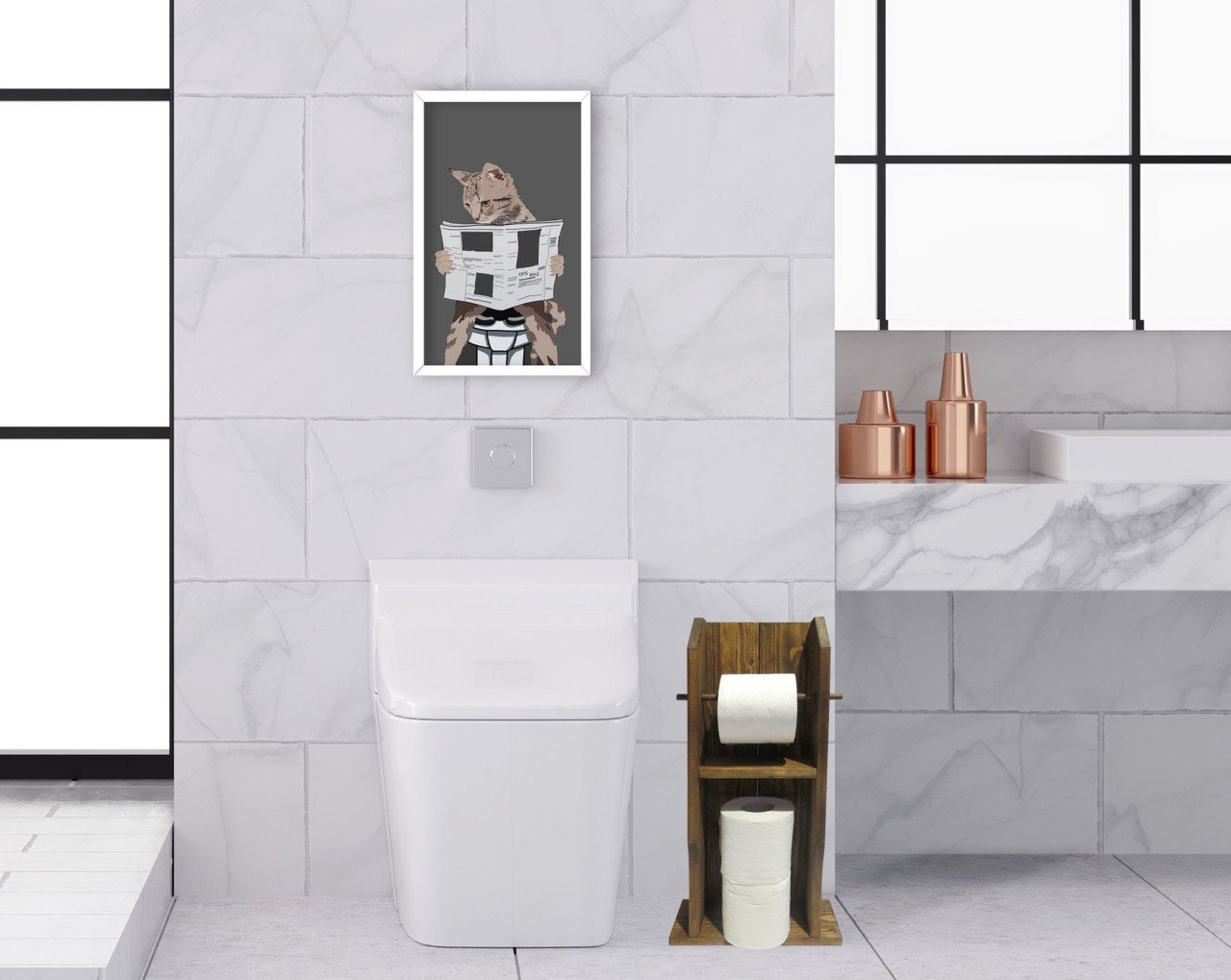 BK Home Doğal Masif Ahşap Tuvalet Kağıtlığı ve Dekoratif Ahşap Beyaz Çerçeveli Tablo Seti-15