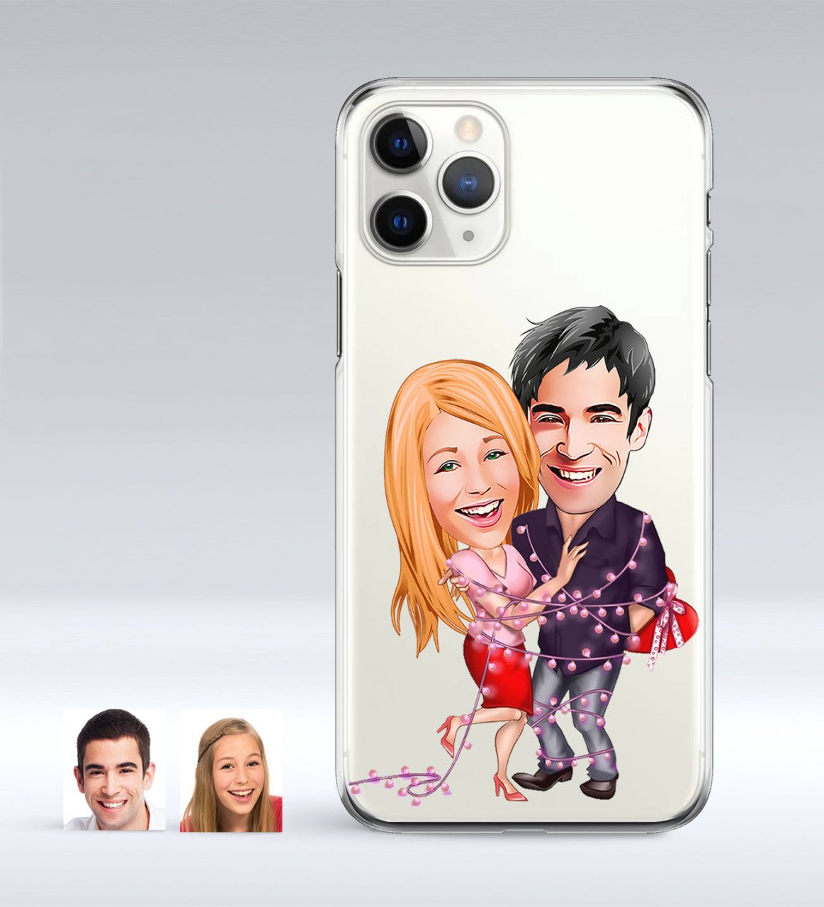Kişiye Özel Sevgililer Karikatürlü iPhone 11 Pro İnce Şeffaf Silikon Telefon Kapağı-2