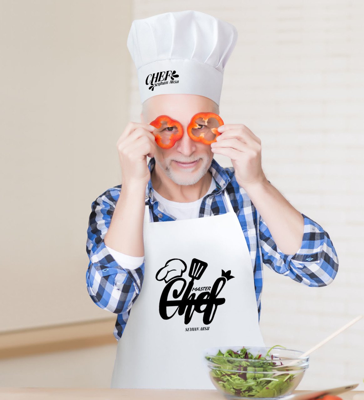 Kişiye Özel Master Chef Erkek Mutfak Önlüğü ve Aşçı Şapkası Seti-3