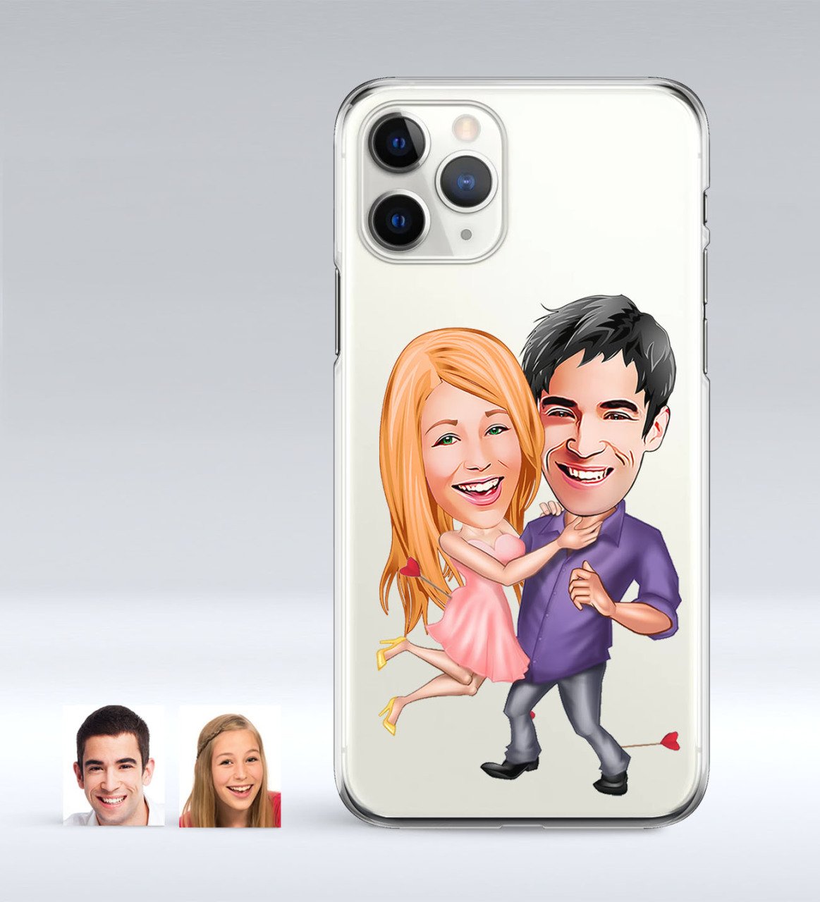 Kişiye Özel Sevgililer Karikatürlü iPhone 11 Pro İnce Şeffaf Silikon Telefon Kapağı-3
