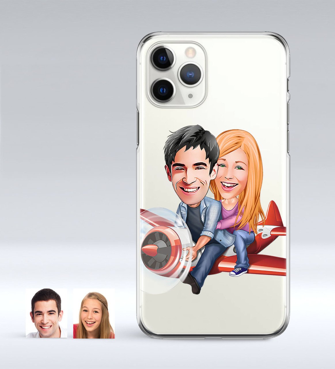 Kişiye Özel Sevgililer Karikatürlü iPhone 11 Pro İnce Şeffaf Silikon Telefon Kapağı-11