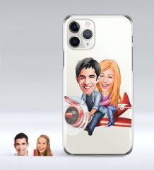 Kişiye Özel Sevgililer Karikatürlü iPhone 11 Pro İnce Şeffaf Silikon Telefon Kapağı-11