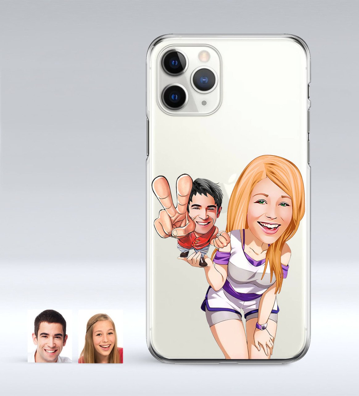 Kişiye Özel Sevgililer Karikatürlü iPhone 11 Pro İnce Şeffaf Silikon Telefon Kapağı-30