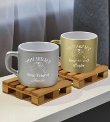 BK Gift Kişiye Özel İsimli Best Friend 2’li Gümüş ve Gold Renkli Middle Çay & Kahve Fincanı-2, Arkadaşa Hediye, Sevgiliye Hediye