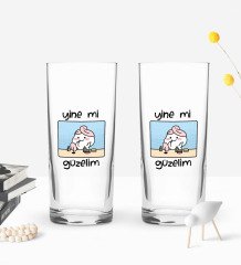 Bk Gift Renkli Baskılı Yine Mi Güzelim Tasarımlı İkili Rakı Bardağı Seti-1