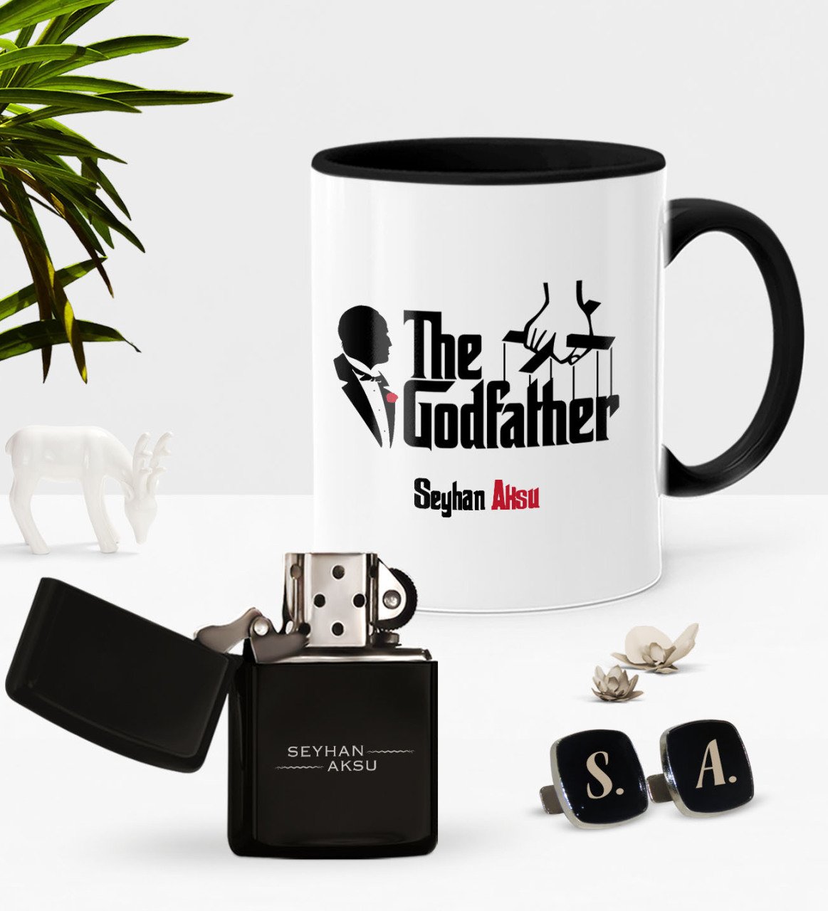 Kişiye Özel The Godfather Siyah Kupa Çakmak Kol Düğmesi Seti