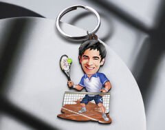 BK Gift Kişiye Özel Tenis Oyuncusu Karikatürlü Ahşap Anahtarlık-3 Sevgiliye Hediye, Arkadaşa Hediye, Doğum Günü Hediyesi