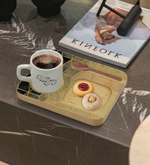 Kişiye Özel Doğal Ahşap Sunum Tabağı ve Türk Kahvesi Fincanı Hediye Seti - Model 17