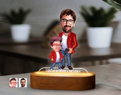 BK Gift Kişiye Özel Baba-Oğul Karikatürlü Dekoratif 3D Biblo LED Işıklı Gece Lambası-5, Babaya Hediye, Babalar Günü Hediyeleri