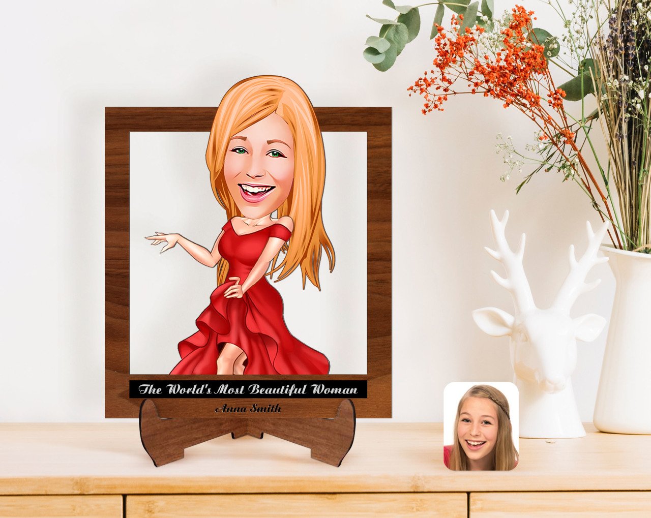 Personalized Women's Day The Most Beautiful Woman in the World with Cartoon Wooden Stand 3D Trinket-29