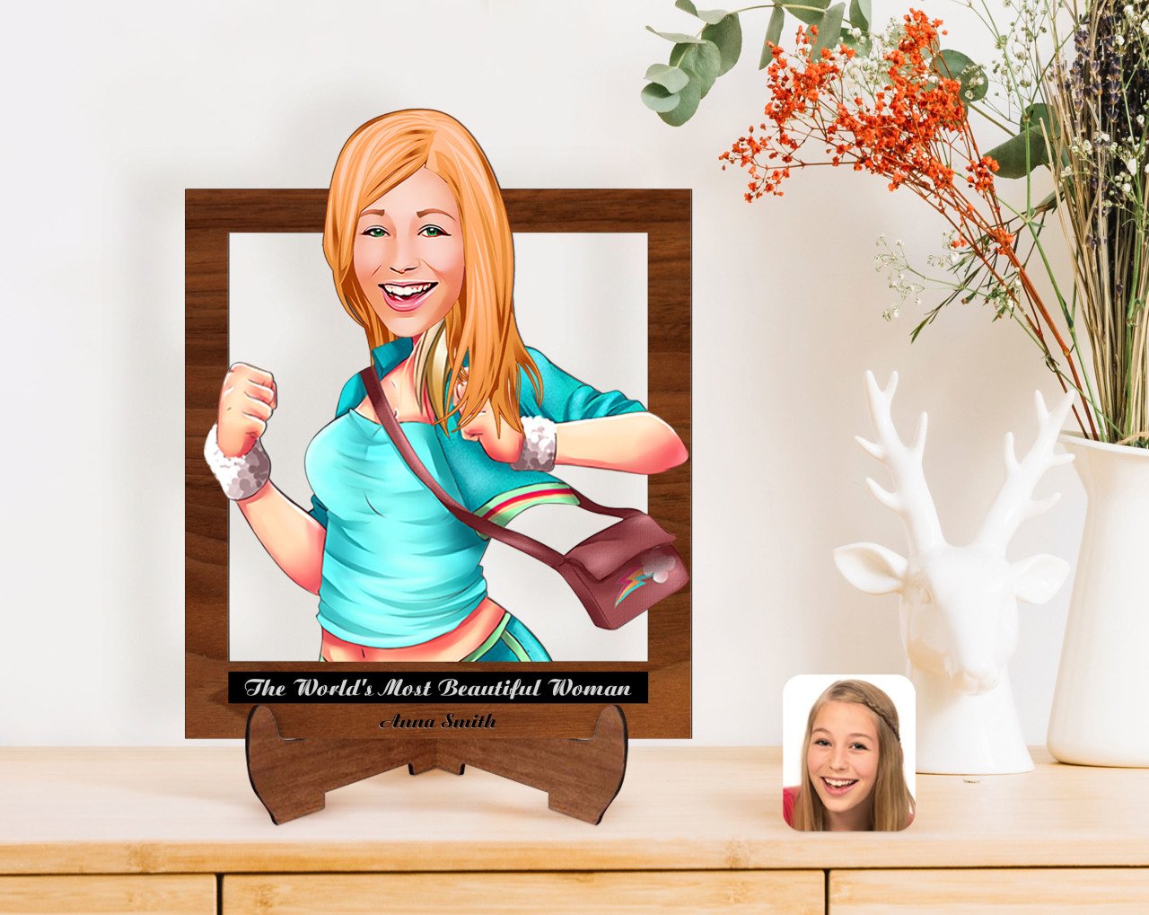 Personalized Women's Day The Most Beautiful Woman in the World with Cartoon Wooden Stand 3D Trinket-37