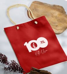 BK Gift 100. Yıl Hatırası Kırmızı Halat Saplı Kumaş Bez Çanta-5, 29 Ekim Hediyesi, Cumhuriyet Bayramı, 100.Yıl Hediyesi