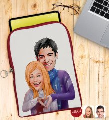 Kişiye Özel Sevgililer Karikatürlü Taşınabilir Koruyucu Tablet Kılıfı & Organizer Çanta - Kırmızı-89