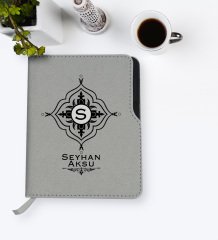 Kişiye Özel İsimli Gri Termo Deri Defter-26