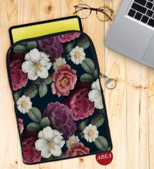 BK Gift Çiçekler Tasarımlı Taşınabilir Koruyucu Tablet Kılıfı & Organizer Çanta - Siyah-2