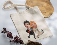 BK Gift Kişiye Özel Anneler Günü Karikatürlü Antrasit  Kumaş Bez Çanta, Baskılı Omuz Çantası, Alışveriş Çantası, Anneye Hediye-1