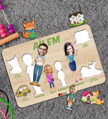 BK Toys Çocuklara Özel Ailem Konseptli(4 Kişilik) Ahşap Eğitici Yapboz Puzzle-Model 4