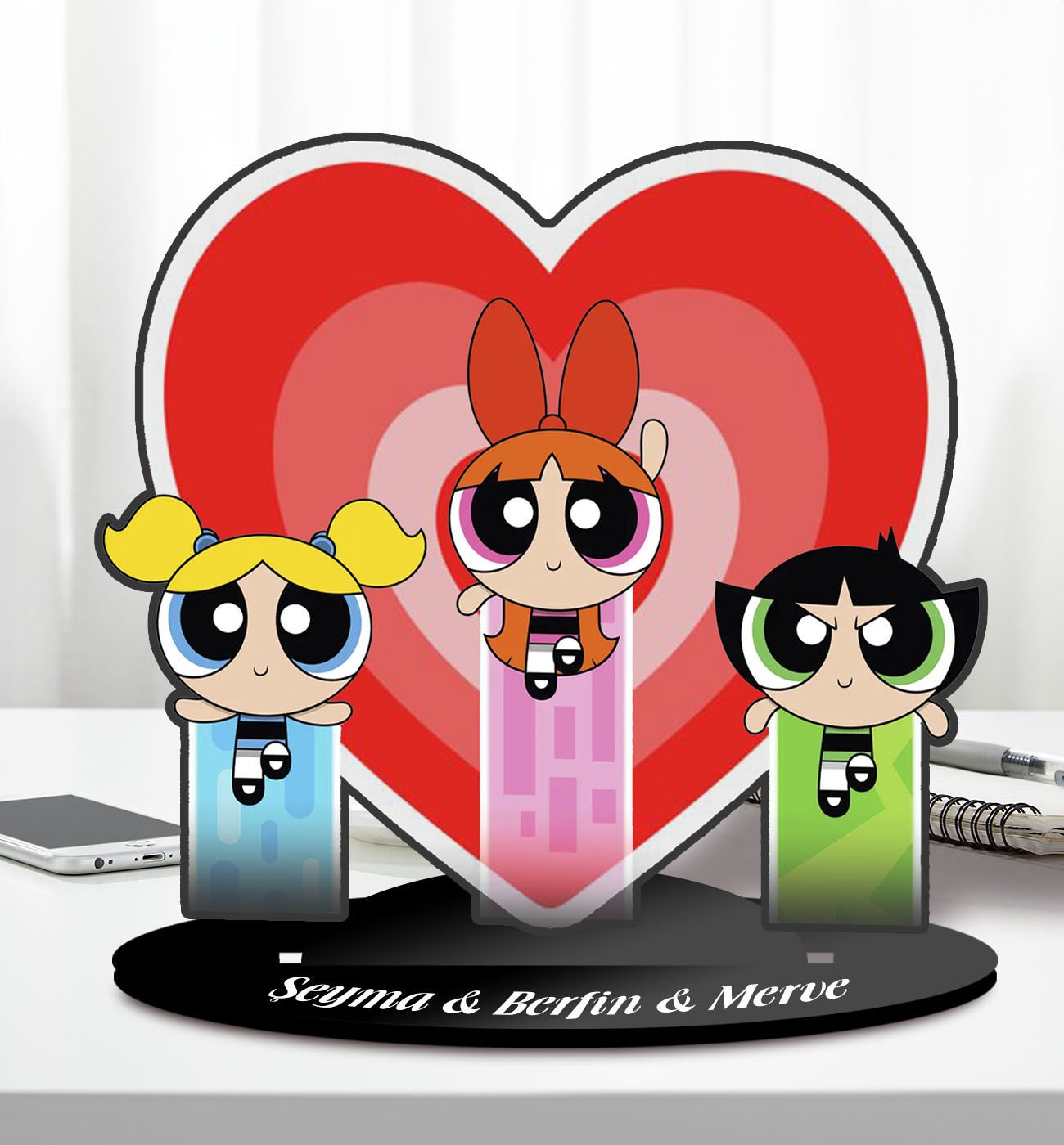 BK Gift Kişiye Özel İsimli Powerpuff Girls Buttercup Ahşap Biblo-3, Arkadaşa Hediye, Doğum Günü Hediyesi