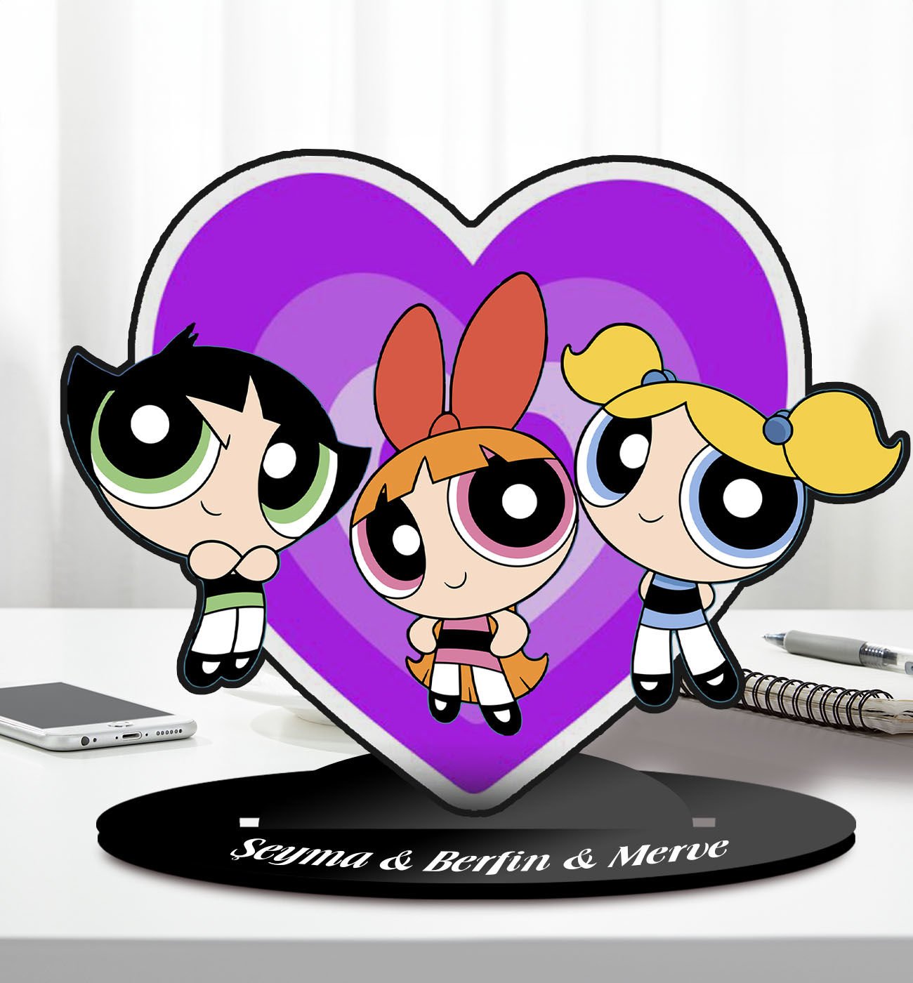 BK Gift Kişiye Özel İsimli Powerpuff Girls Buttercup Ahşap Biblo-4, Arkadaşa Hediye, Doğum Günü Hediyesi