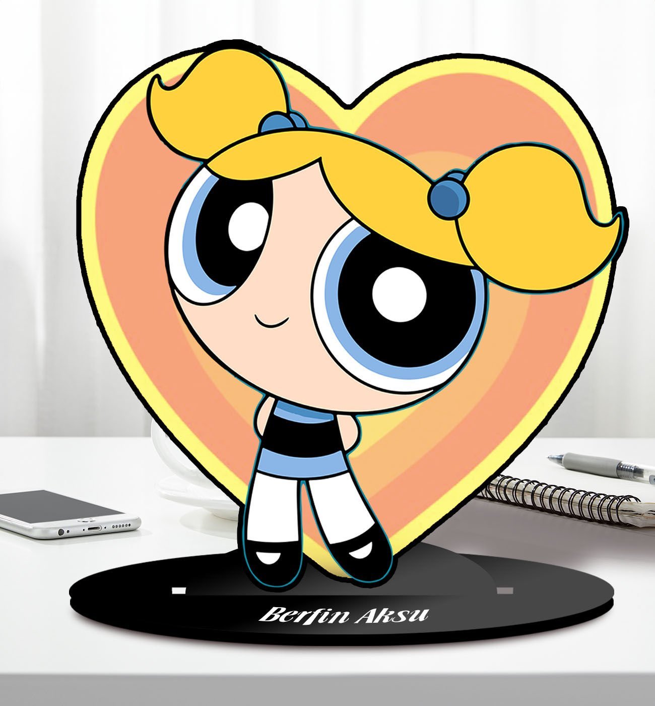 BK Gift Kişiye Özel İsimli Powerpuff Girls Buttercup Ahşap Biblo-12, Arkadaşa Hediye, Doğum Günü Hediyesi