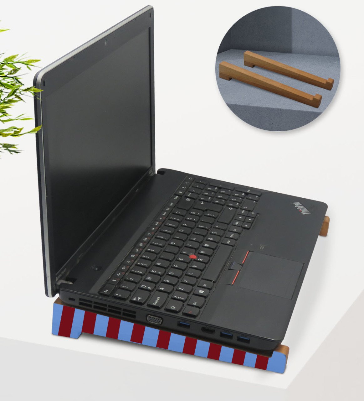 BK Gift Taşınabilir Ahşap Bordo Mavi Notebook Laptop Standı