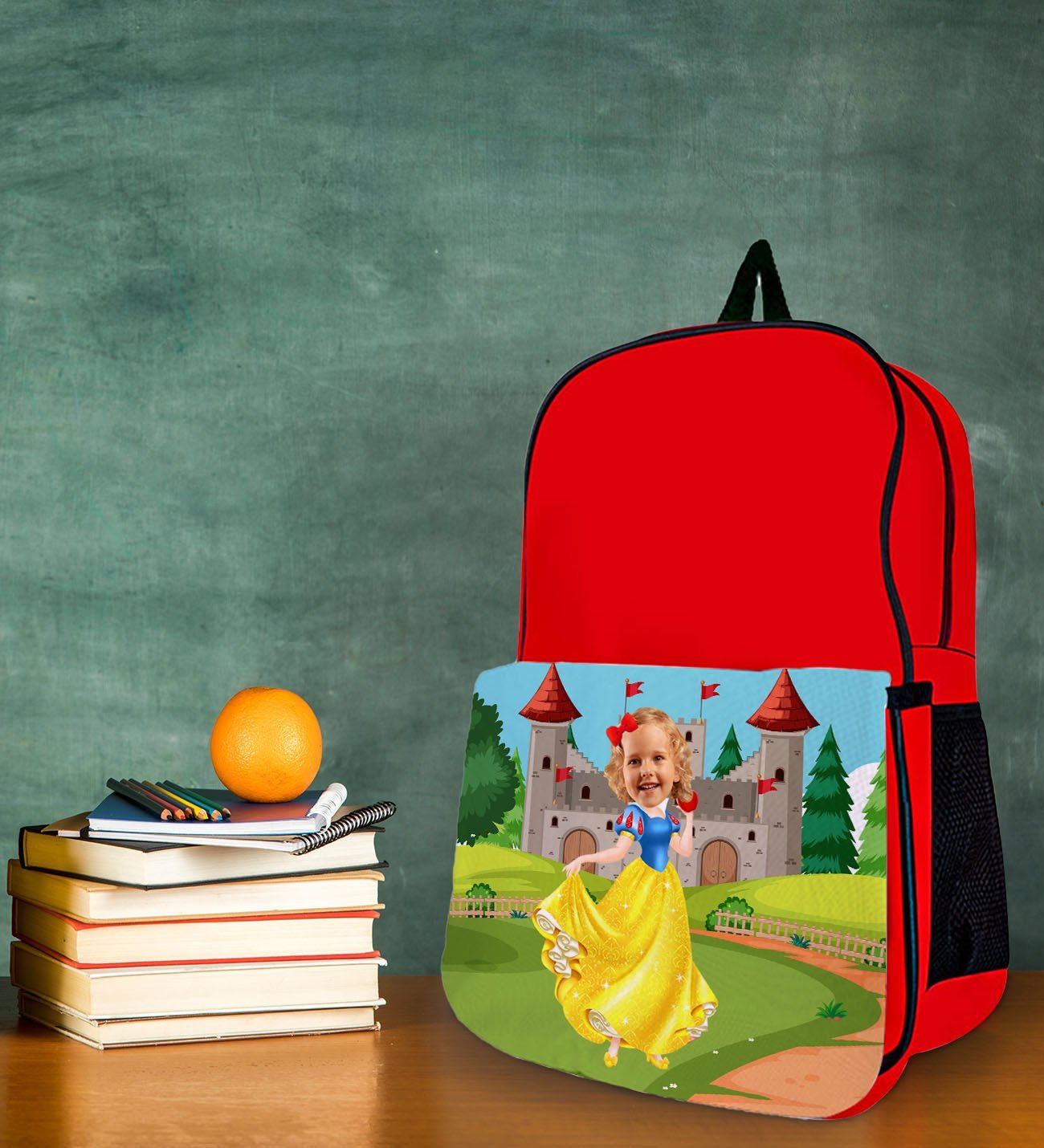 BK Gift Kişiye Özel Pamuk Prenses Tasarımlı Kırmızı Okul Çantası-1