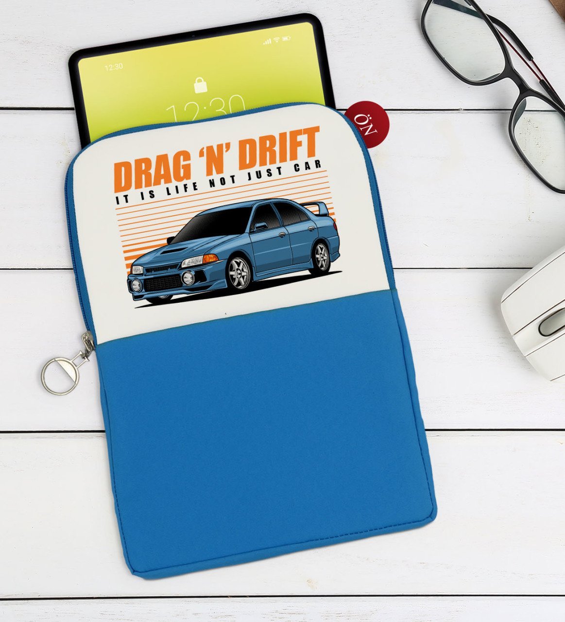 BK Gift Drag N Drift Tasarımlı Taşınabilir Koruyucu Tablet Kılıfı & Organizer Çanta - Mavi-1