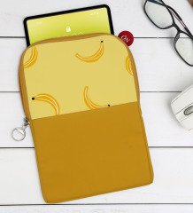 BK Gift Muz Tasarımlı Taşınabilir Koruyucu Tablet Kılıfı & Organizer Çanta - Sarı-1
