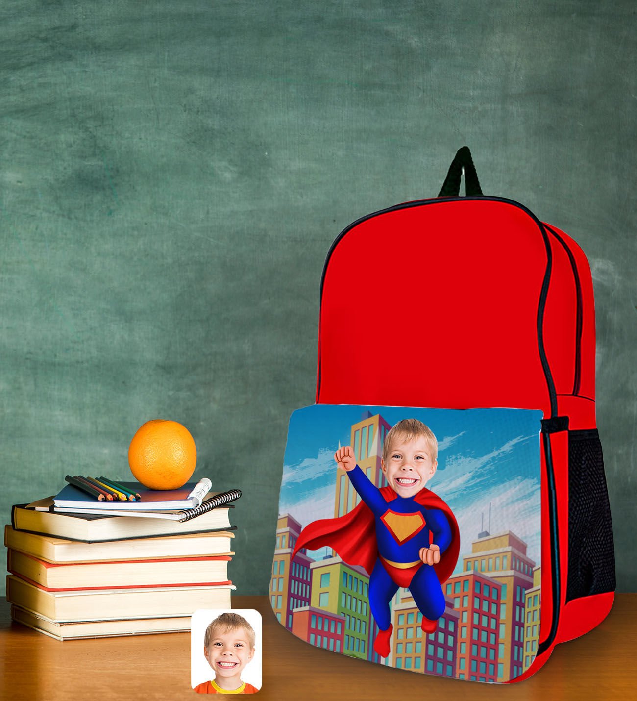 BK Gift Kişiye Özel Süper Kahraman Tasarımlı Kırmızı Okul Çantası-3
