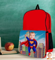 BK Gift Kişiye Özel Süper Kahraman Tasarımlı Kırmızı Okul Çantası-3