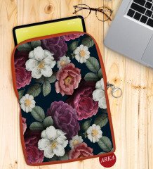 BK Gift Çiçekler Tasarımlı Taşınabilir Koruyucu Tablet Kılıfı & Organizer Çanta - Turuncu-2