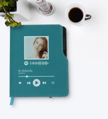 Kişiye Özel Spotify Tasarımlı Turkuaz Termo Deri Defter-1