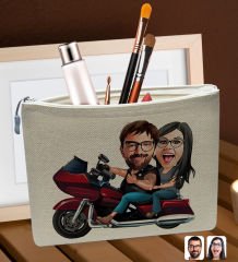 BK Gift Kişiye Özel Sevgililer Karikatürlü Keten Makyaj Çantası, Sevgiliye Hediye, Arkadaşa Hediye, Sevgililer Günü Hediyesi, Doğum Günü Hediyesi-1