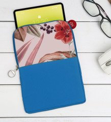 BK Gift Çiçekler Tasarımlı Taşınabilir Koruyucu Tablet Kılıfı & Organizer Çanta - Mavi-1