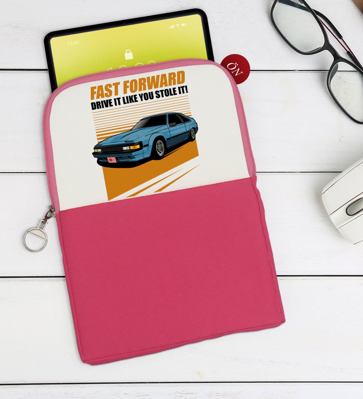 BK Gift Fast Forward Tasarımlı Taşınabilir Koruyucu Tablet Kılıfı & Organizer Çanta - Pembe-1