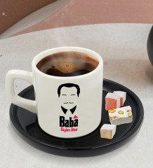 Kişiye Özel Siyah Sunum Tabaklı Baba Godfather Tasarımlı Türk Kahvesi Fincanı Model 12