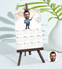 BK Gift Kişiye Özel 15x21 cm Fotoğraf Kartlı Erkek Öğretmen Karikatürlü Şövaleli 2023 Takvim-2