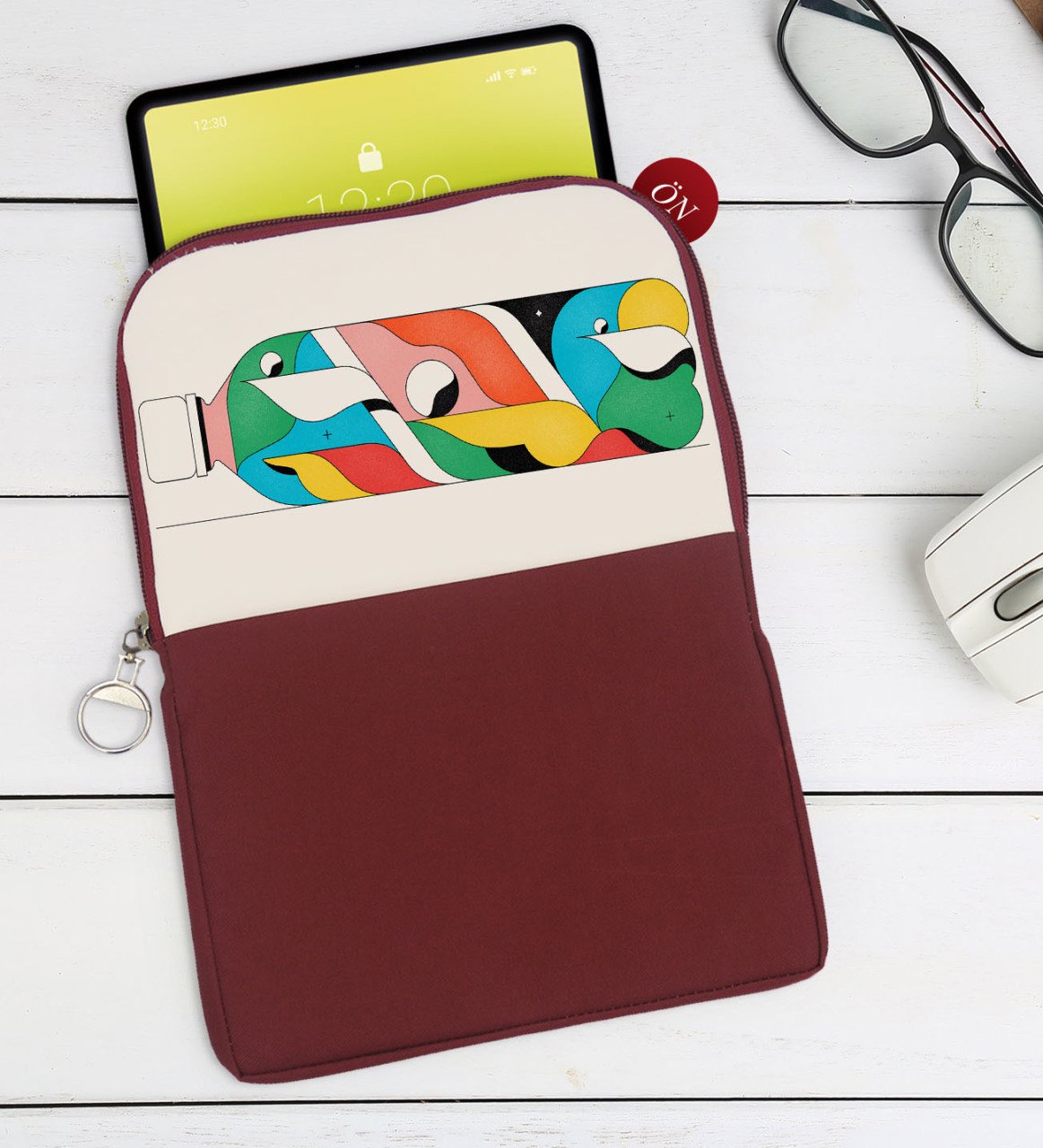 BK Gift Modern Soyut Tasarımlı Taşınabilir Koruyucu Tablet Kılıfı & Organizer Çanta - Bordo-2