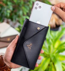 BK Gift Kişiye Özel İsimli Telefon ve Bozuk Para Bölmeli Zarf Model Siyah Kadın Cüzdanı, Sevgiliye Hediye, Anneye Hediye