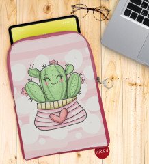 BK Gift Kaktüs Tasarımlı Taşınabilir Koruyucu Tablet Kılıfı & Organizer Çanta - Pembe-1