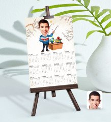 BK Gift Kişiye Özel 15x21 cm Fotoğraf Kartlı Erkek Sınıf Öğretmeni Karikatürlü Şövaleli 2023 Takvim-1