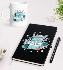 BK Gift Kişiye Özel Öğretmenler Günü Tasarımlı Siyah Defter Kalem Kupa Seti - 1