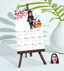 BK Gift Kişiye Özel 15x21 cm Fotoğraf Kartlı Kadın Tesettürlü Öğretmen Karikatürlü Şövaleli 2023 Takvim-1