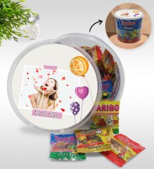 Kişiye Özel İsimli Fotoğraflı Doğum Günü Tasarımlı Dev Boy Haribo Minis Kovası (10gx100adet) Model 10