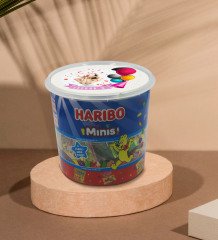 Kişiye Özel İsimli Fotoğraflı Doğum Günü Tasarımlı Dev Boy Haribo Minis Kovası (10gx100adet) Model 13