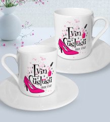 Kişiye Özel Anneler Günü Temalı Evin Süslüsü Tasarımlı İkili Türk Kahvesi Fincanı Seti-1