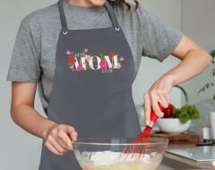 BK Gift Profesyonel Anneler Günü Tasarımlı Antrasit Mutfak Önlüğü, Aşçı Önlüğü, Şef Önlüğü, Ev Hediyesi, Anneye Hediye-2