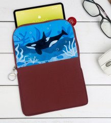 BK Gift Balıklar Tasarımlı Taşınabilir Koruyucu Tablet Kılıfı & Organizer Çanta - Bordo-1