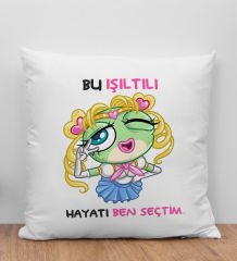 BK Gift Bu Işıltılı Hayatı Ben Seçtim Tasarımlı Beyaz Kırlent Yastık, Arkadaşa Hediye, Doğum Günü Hediyesi